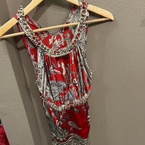 Cache Red and Silver Paisley Tank Top